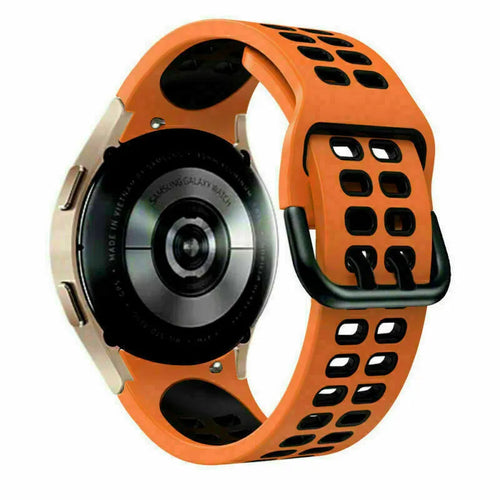Silicone Squared Sport Strap, orange/black, on a watch, 3/4 rear view