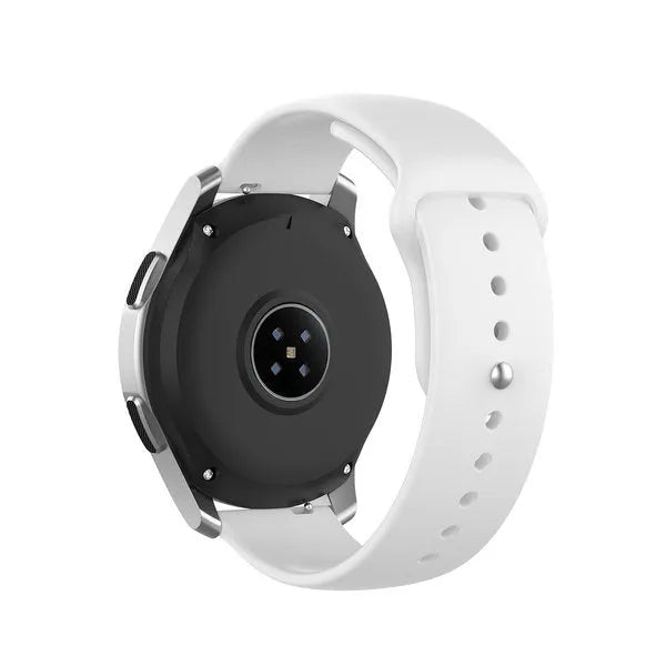 Silicone Sport Strap, white, on a watch, 3/4 rear view