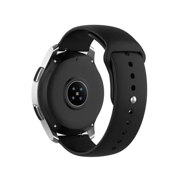 Silicone Sport Strap, black, on a watch, 3/4 rear view