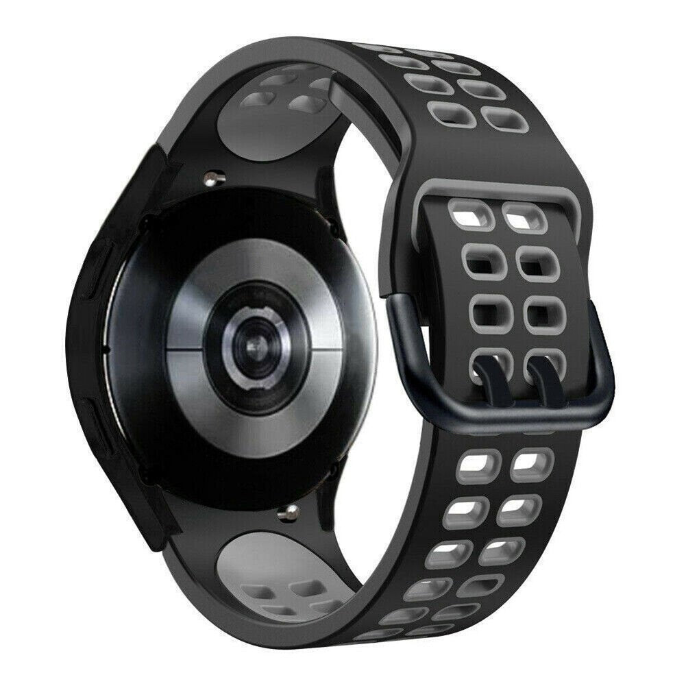 Silicone Squared Sport Strap, black/grey, on a watch, 3/4 rear view
