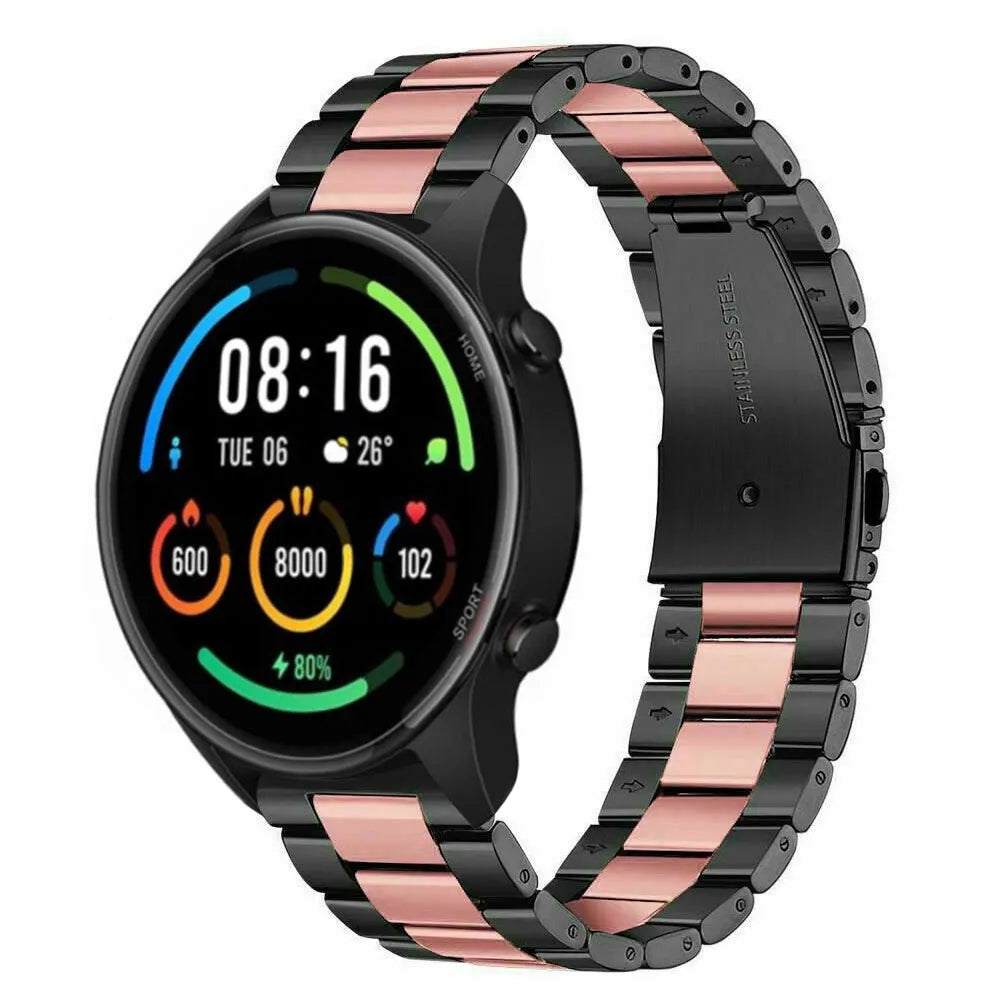Steel Strap, black/pink, on a watch, 3/4 rear view