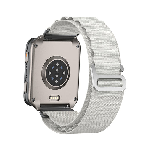 Alpine Nylon Strap, starlight, on a watch, 3/4 rear view