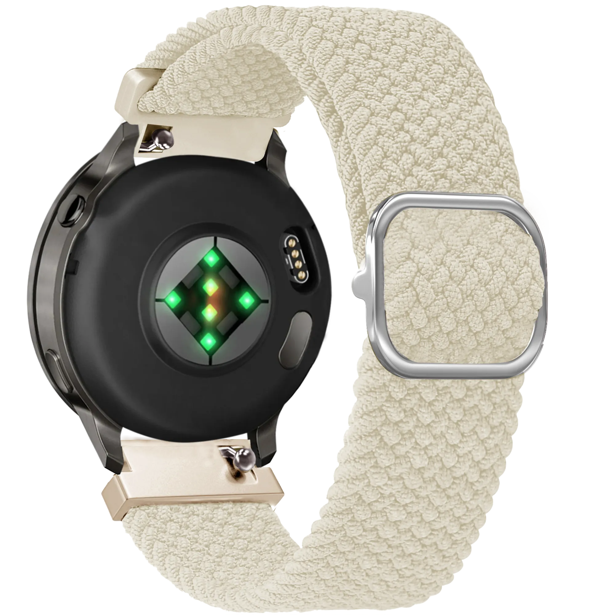 Braided Nylon Strap, starlight, on a watch, 3/4 rear view