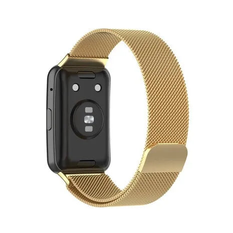 Milanese Strap, gold, on a watch, 3/4 rear view