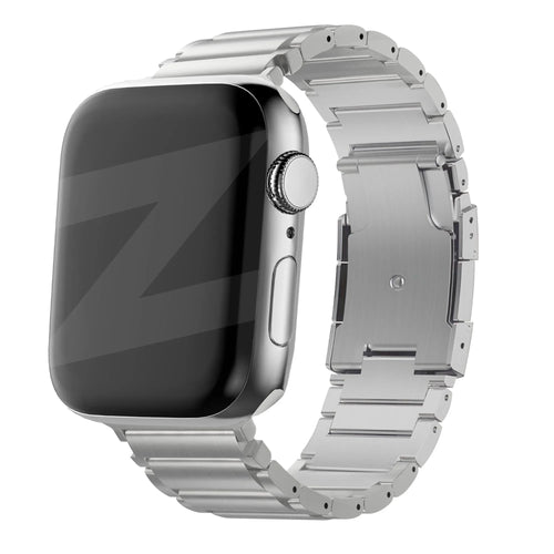 Titanium Strap 'Classic', silver, on a watch, 3/4 rear view