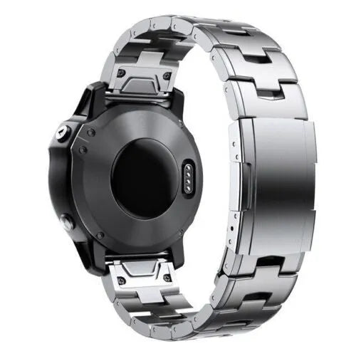 Titanium Strap, silver, on a watch, 3/4 rear view