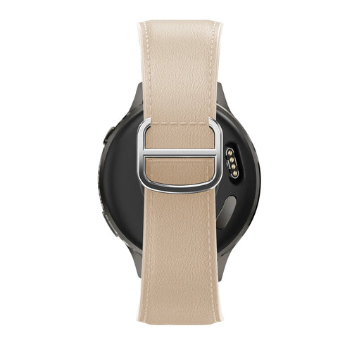 Leather Strap 'D-Type', beige, on a watch, 3/4 rear view