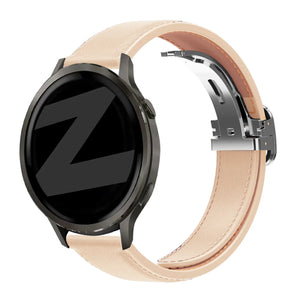 Leather Strap 'D-Type', beige, on a watch, 3/4 rear view