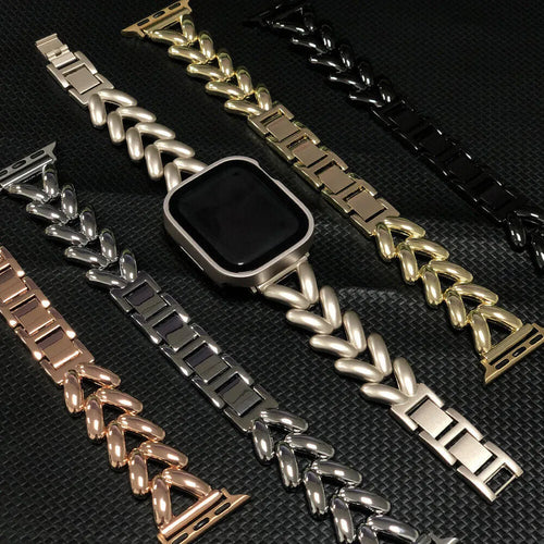 Steel Strap V-Type, rose gold, on a watch, 3/4 rear view