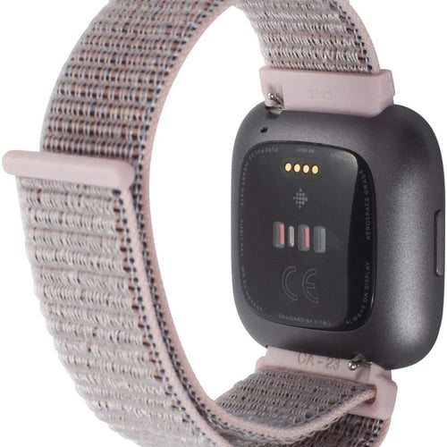 Nylon Strap, pink, on a watch, 3/4 rear view