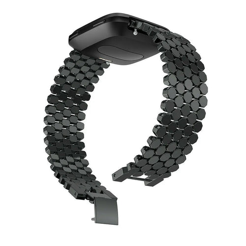 Steel Strap Hexagons, black, on a watch, 3/4 rear view