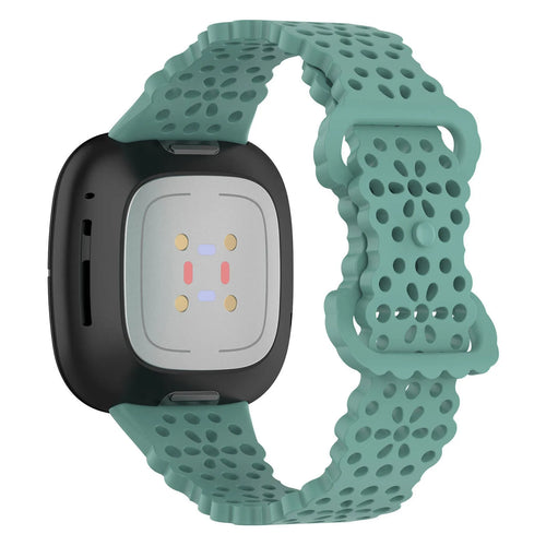 Patterned Silicone Strap, green, on a watch, 3/4 rear view