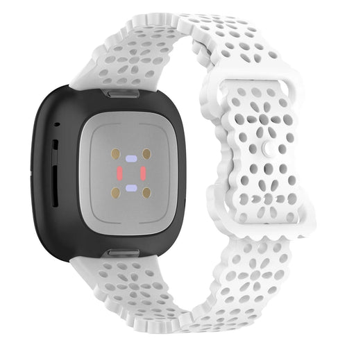 Patterned Silicone Strap, white, on a watch, 3/4 rear view