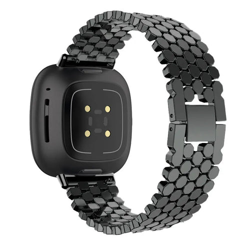 Steel Strap Hexagons, black, on a watch, 3/4 rear view