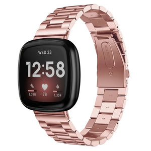 Steel Strap, pink, on a watch, 3/4 rear view