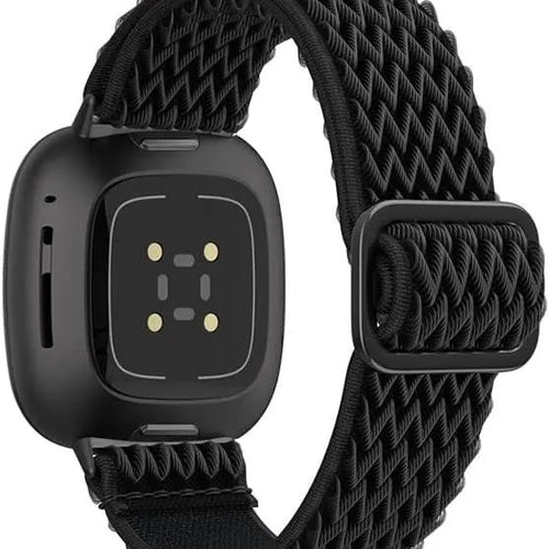 Braided Nylon Strap, black, on a watch, 3/4 rear view