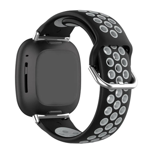 Silicone Sport Strap, black/grey, on a watch, 3/4 rear view
