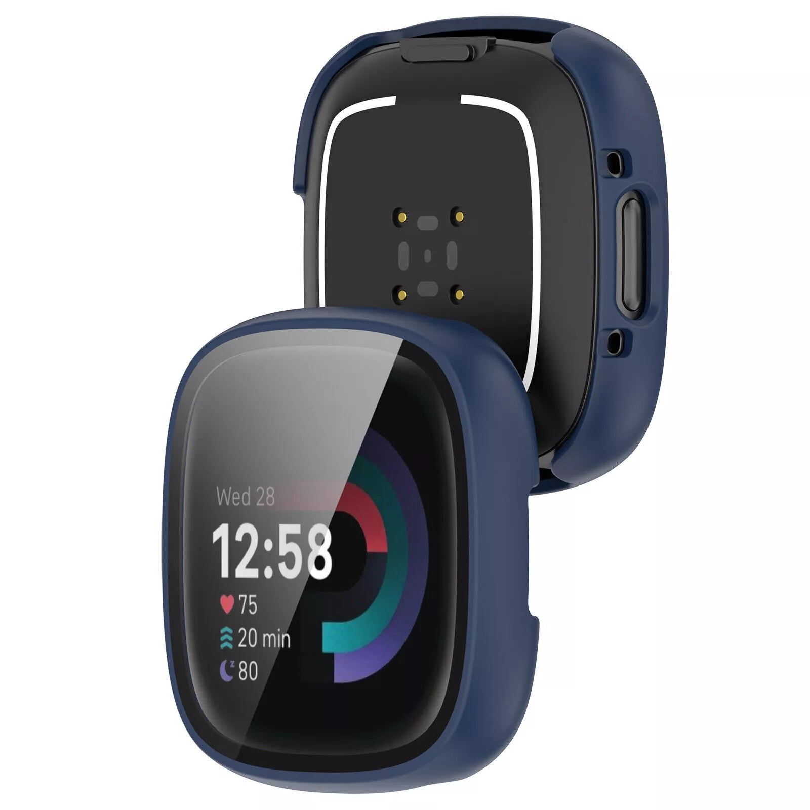 Funda rígida con vidrio Fitbit Versa 4 / Sense 2 (azul)