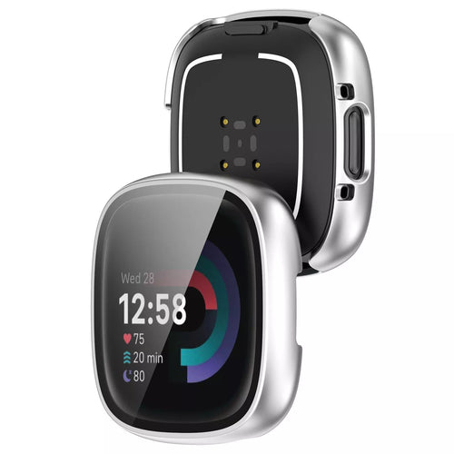 Funda rígida con vidrio Fitbit Versa 4 / Sense 2 (plata)