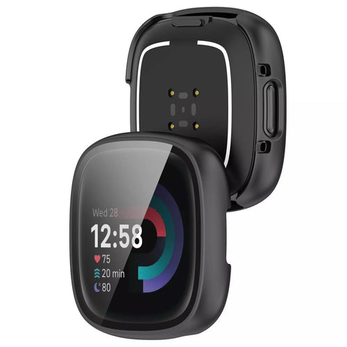 Funda rígida con vidrio Fitbit Versa 4 / Sense 2 (negra)
