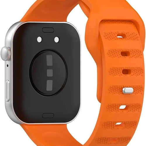Outdoor Silicone Strap, orange, on a watch, 3/4 rear view