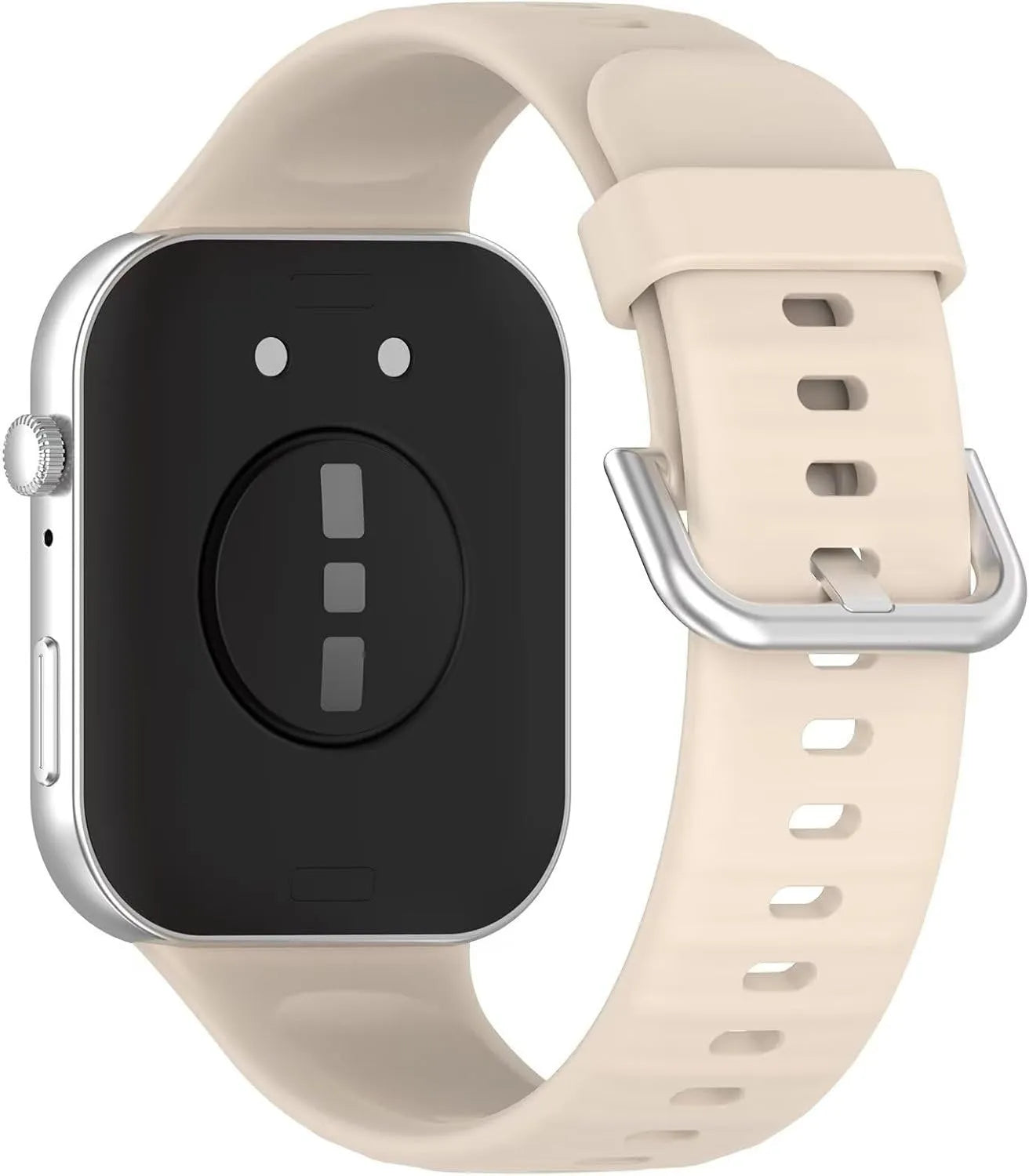 Silicone Strap, beige, on a watch, 3/4 rear view