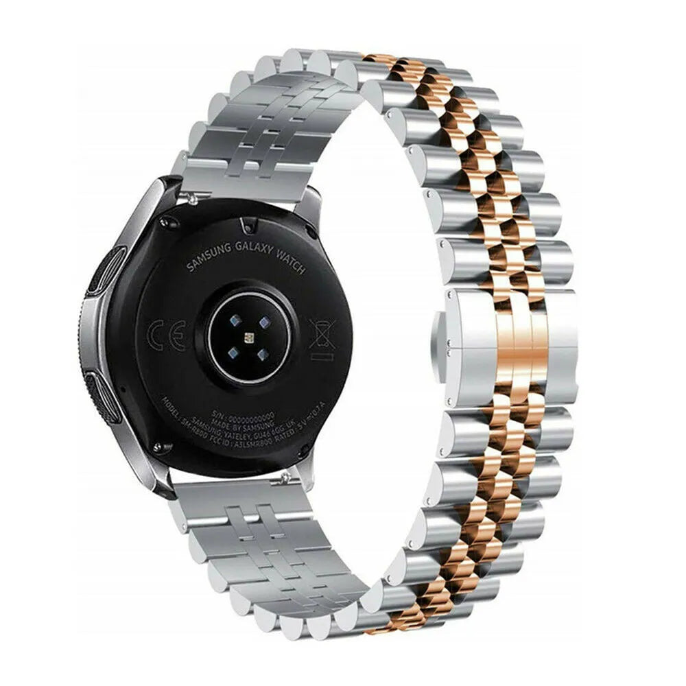 Steel Strap, silver/rose gold, on a watch, 3/4 rear view