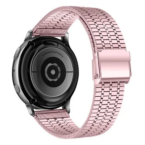 Fine Steel Strap, pink, on a watch, 3/4 rear view