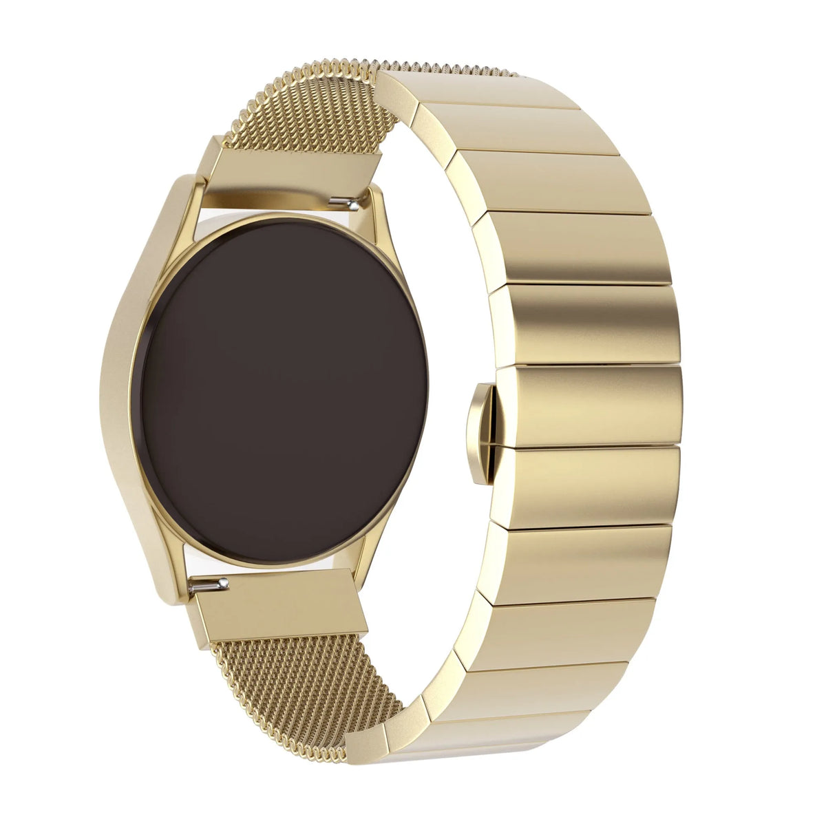 Milanese Steel Strap, gold, on a watch, 3/4 rear view