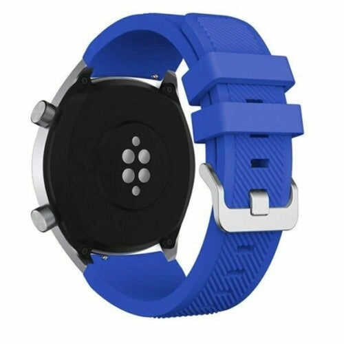 Twill Silicone Strap, blue, on a watch, 3/4 rear view