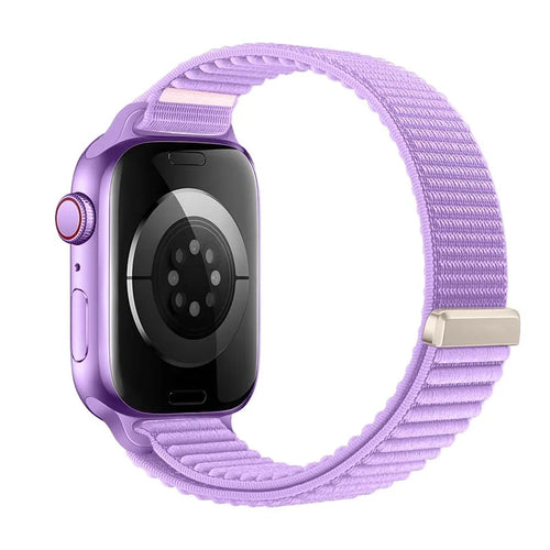 Wave Nylon Strap, purple, on a watch, 3/4 rear view
