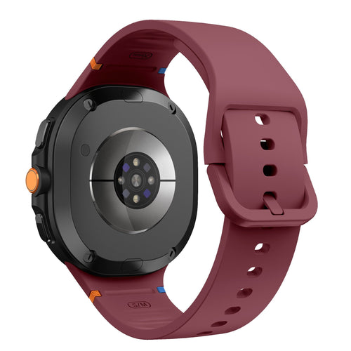 Silicone Strap, wine red, on a watch, 3/4 rear view
