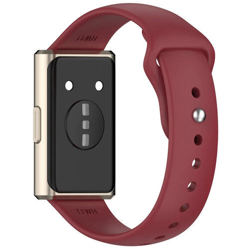 Silicone Sport Strap, wine red, on a watch, 3/4 rear view