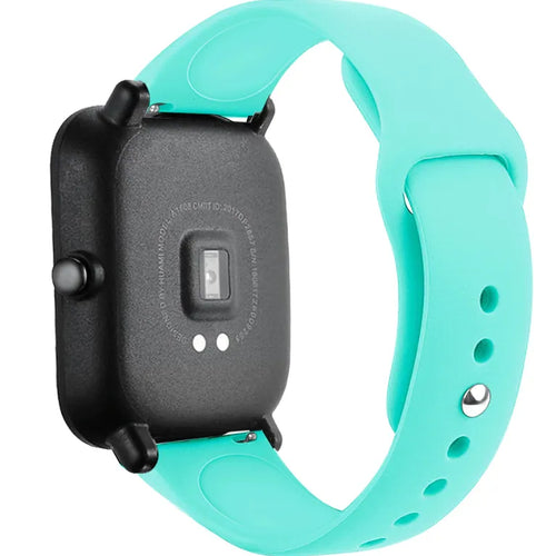 Silicone Sport Strap, aqua, on a watch, 3/4 rear view