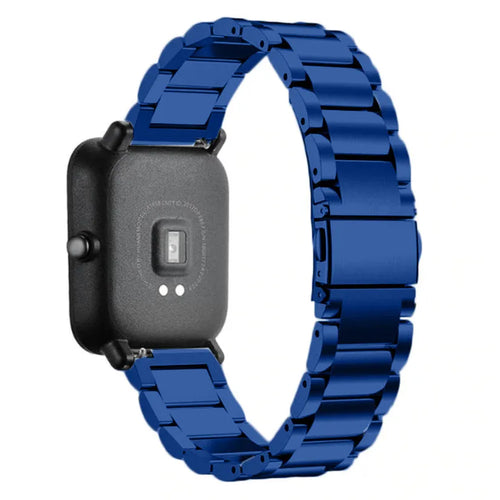 Steel Strap, blue, on a watch, 3/4 rear view
