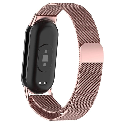 Milanese Strap, pink, on a watch, 3/4 rear view
