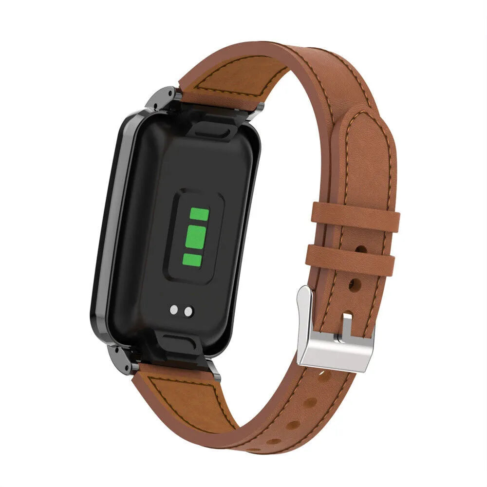 Leather Strap, brown, on a watch, 3/4 rear view