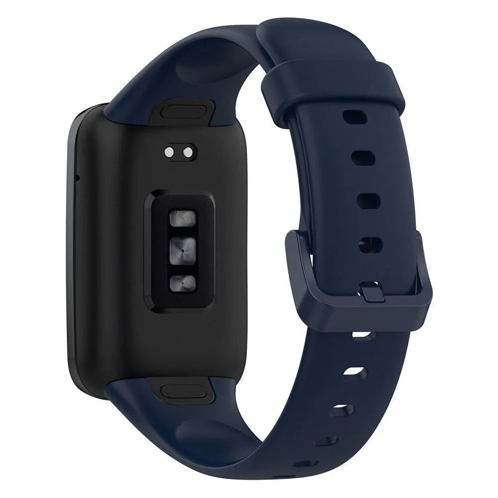 Silicone Strap, dark blue, on a watch, 3/4 rear view