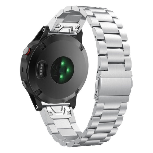 Steel Strap, silver, on a watch, 3/4 rear view