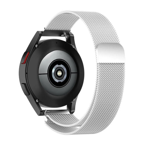 Milanese Strap, silver, on a watch, 3/4 rear view