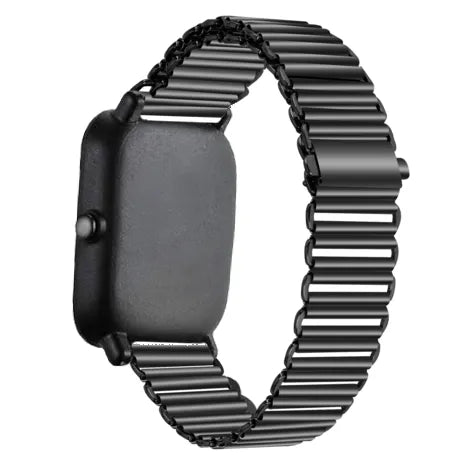 Steel Loop Strap, black, on a watch, 3/4 rear view