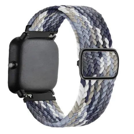 Nylon Adjustable Braided Strap, black/white, on a watch, 3/4 rear view