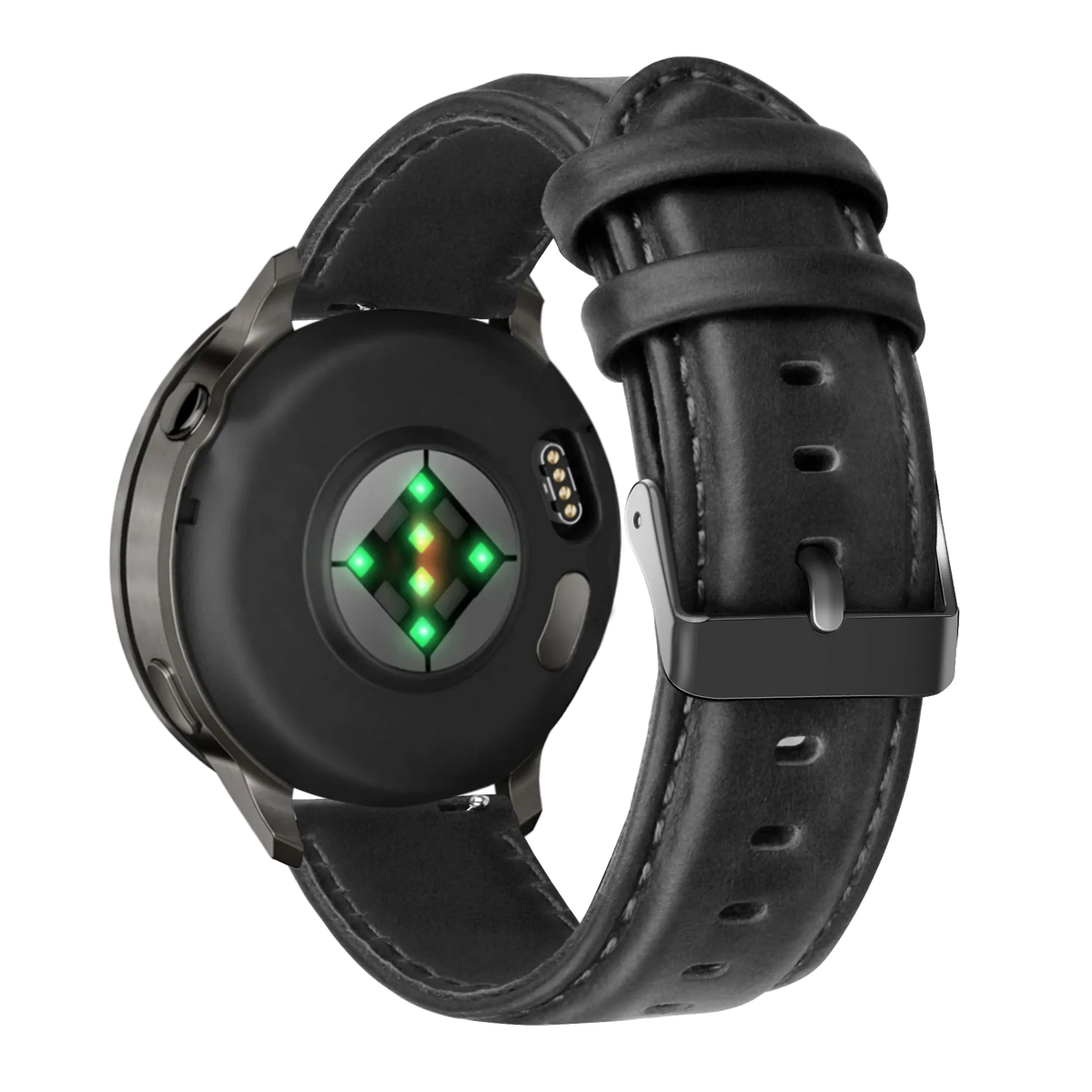 Leather Strap 'Classic', black, on a watch, 3/4 rear view