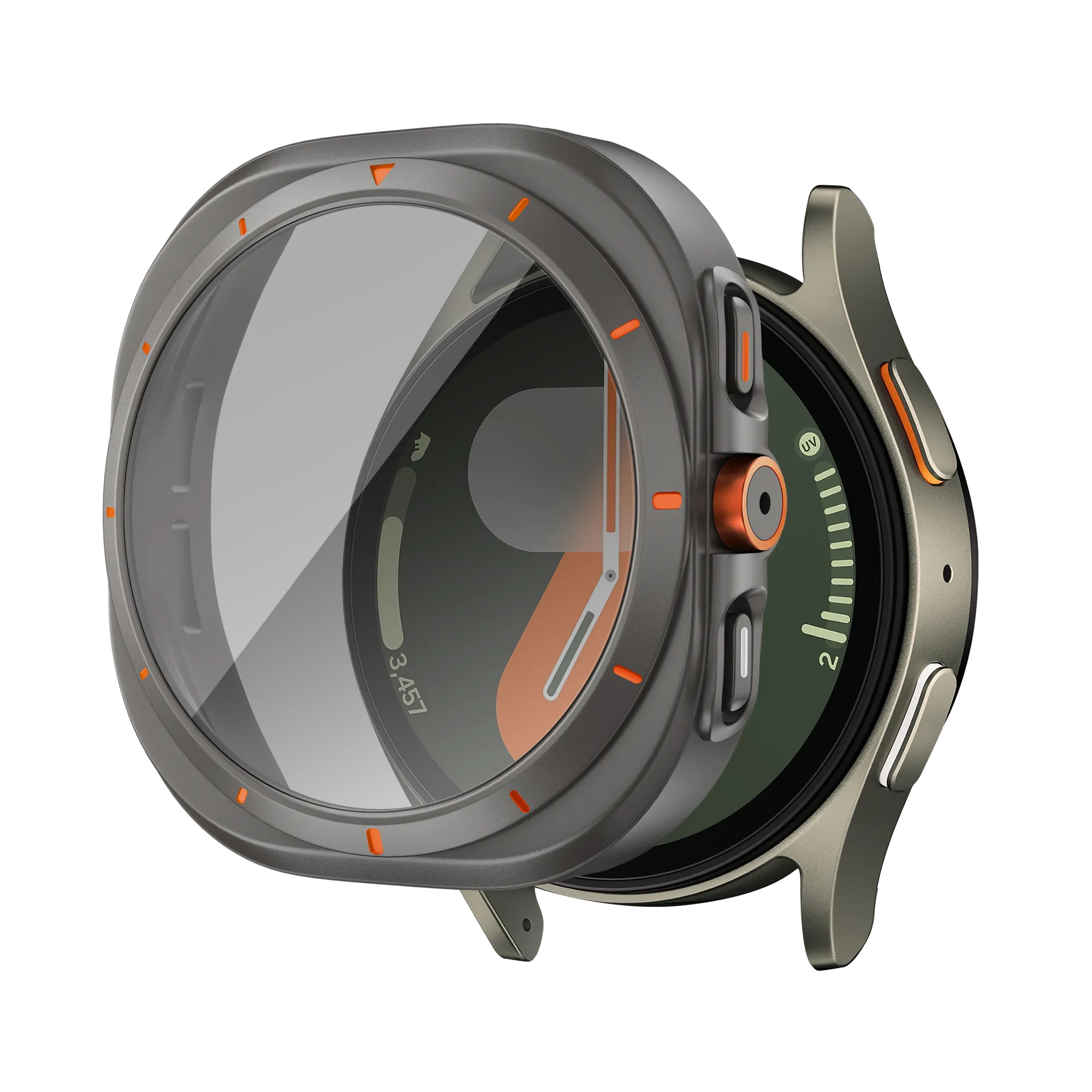 Bandz Funda de PC cuadrada con vidrio Samsung Galaxy Watch 7 - 44 mm (gris titanio)