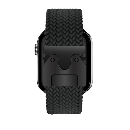 Nylon Braided Strap 'Parachute', black, on a watch, direct front view
