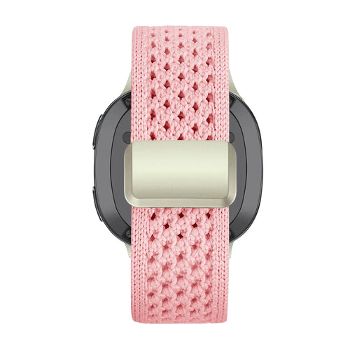 Vintage Nylon Strap, pink, on a watch, direct front view