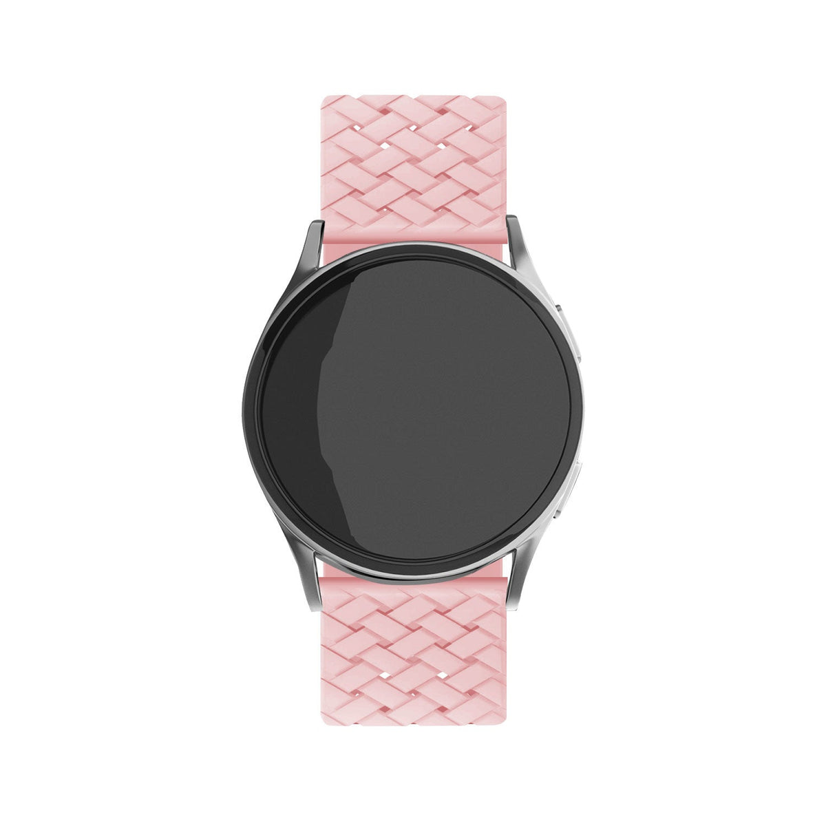 Braided Silicone Strap, pink, on a watch, direct front view