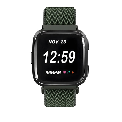 Nylon Elastic Strap, green, on a watch, direct front view