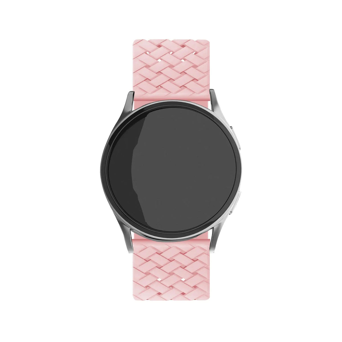 Braided Silicone Strap, pink, on a watch, direct front view