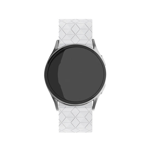 Silicone Strap Hexagons, white, on a watch, direct front view